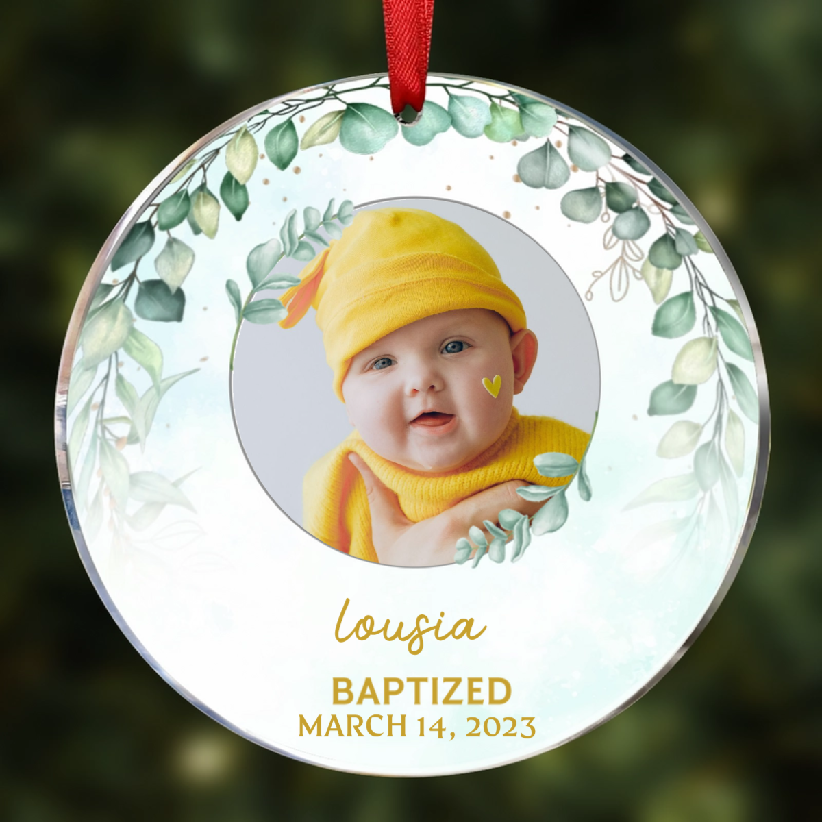 Custom Photo Baptized Baby - Personalized Circle Ceramic Ornament