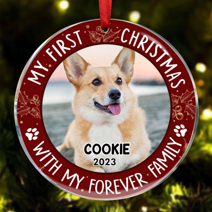 Custom Photo First Christmas Pet Lovers - Personalized Circle Acrylic Ornament