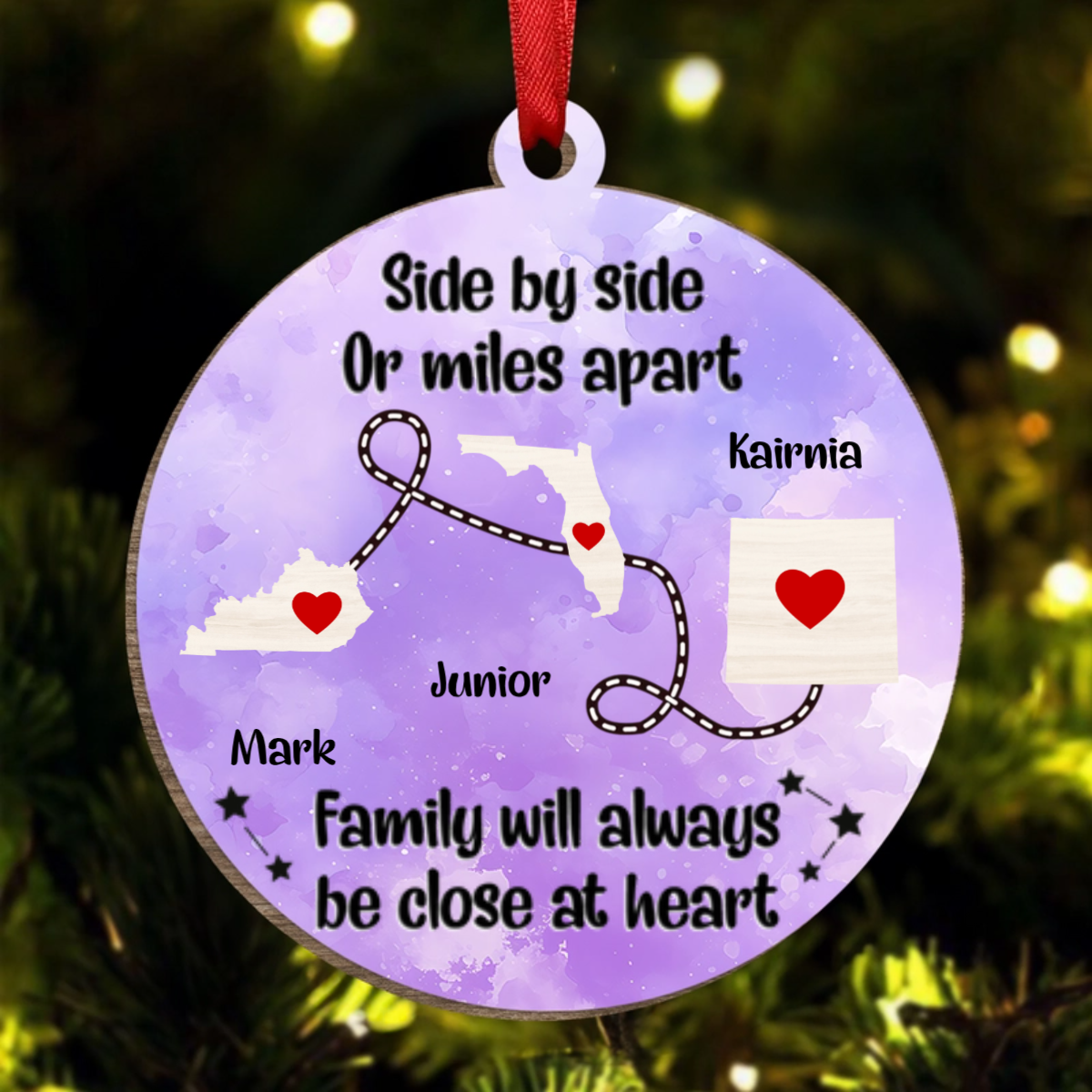 Side By Side Or Miles Apart - Christmas Gift For Family, BFF Best Friends, Siblings, Brothers, Sisters - Personalized  Wooden Ornament