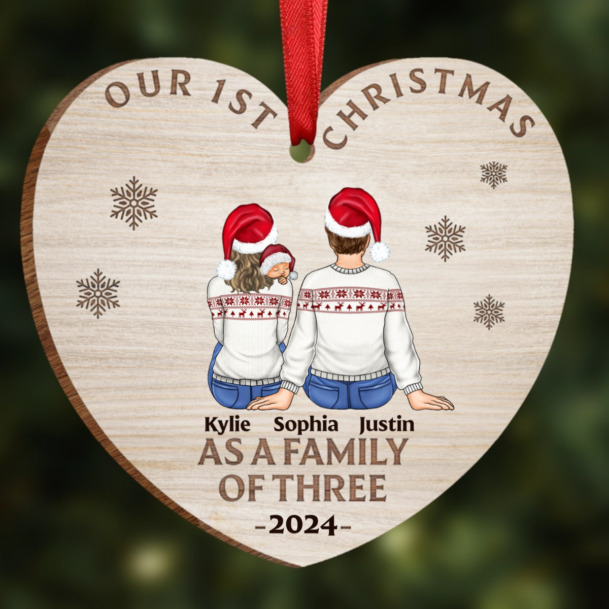 First Christmas As A Family Of Three New Parents - Personalized Custom Shaped Wooden Ornament