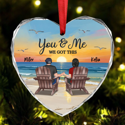 Couple Sitting Eternal Sunset Beach Personalized Heart Acrylic Ornament, Heartfelt Christmas Gift For Girlfriend, For Wife