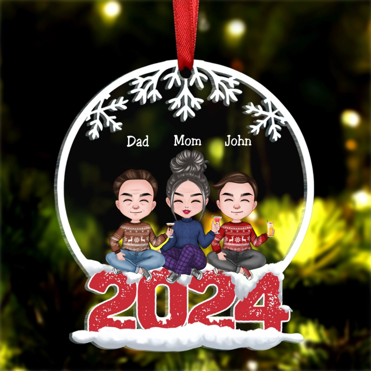 Family - Family Sitting Together - Personalized Circle Ornament