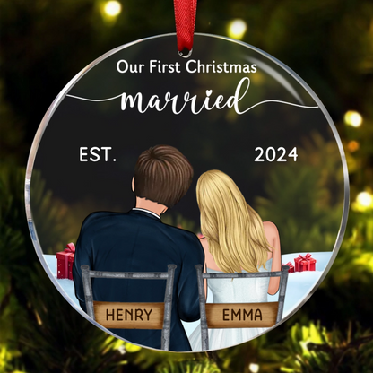 Our First Christmas Married Couples - Personalized Circle Ornament