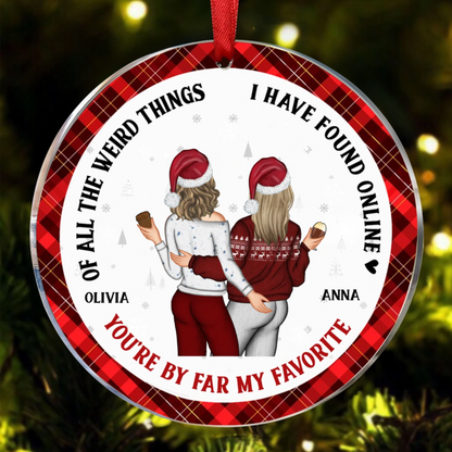 Christmas Couple Back Side You Are My Favorite By Far - Gift For Couples - Personalized Circle Ceramic Ornament