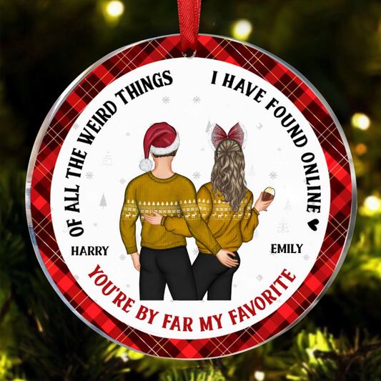 Christmas Couple Back Side You Are My Favorite By Far - Gift For Couples - Personalized Circle Ceramic Ornament