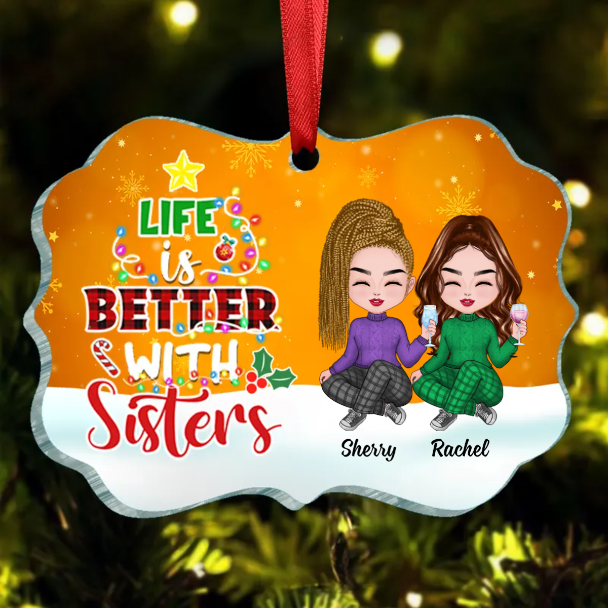 Life Is Better With Sisters Doll Girls Personalized Christmas Ornament