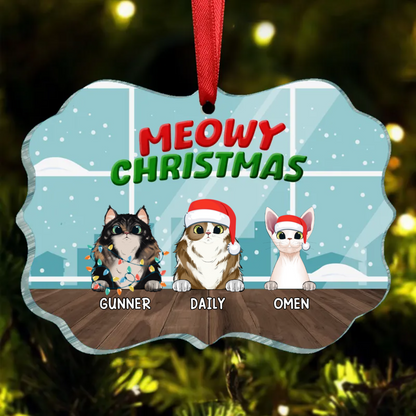 Christmas In House Peeking Fluffy Cats Personalized Christmas Ornament