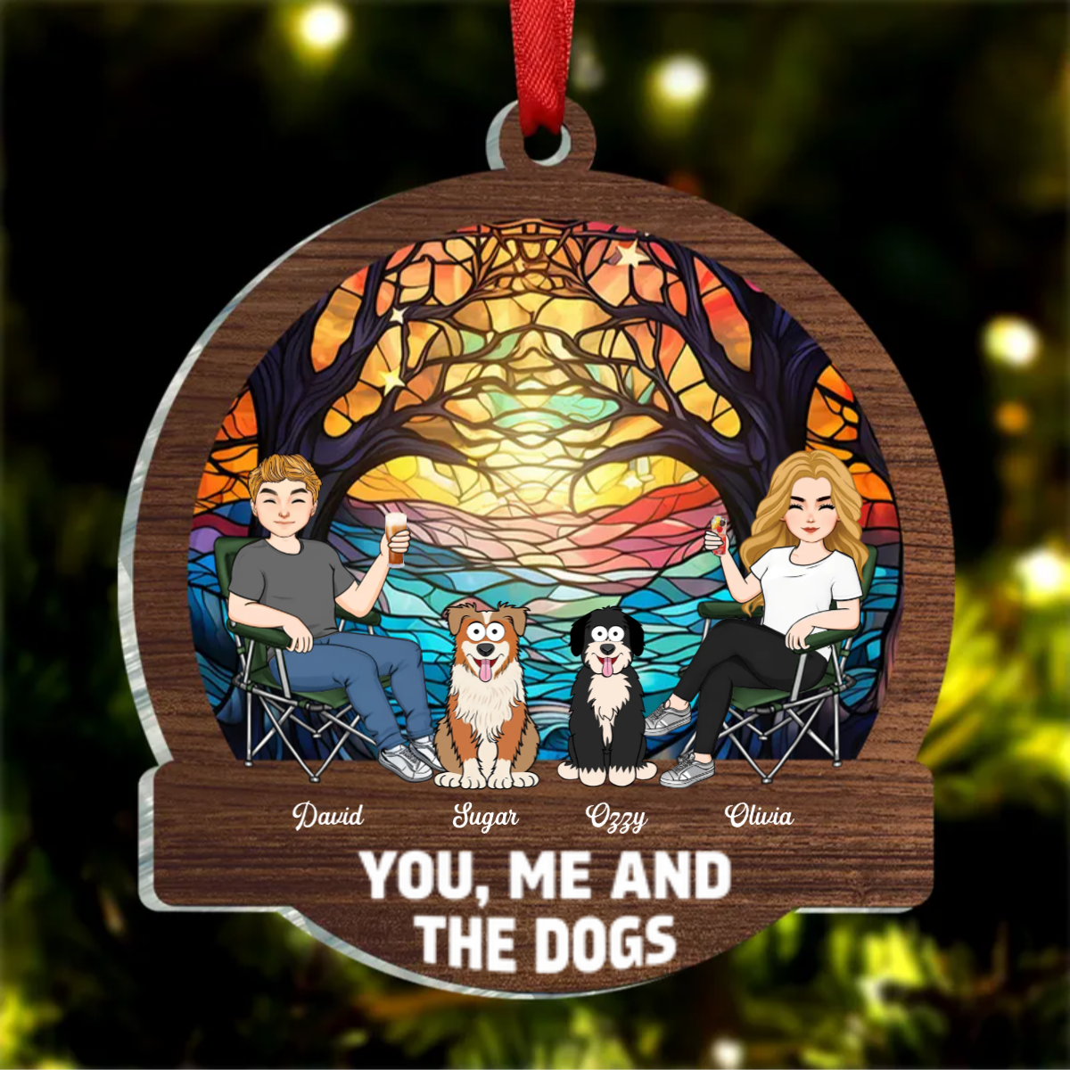 Camping You, Me And The Dogs - Personalized Acrylic Ornament