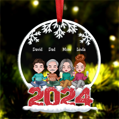 Family - Family Sitting Together - Personalized Circle Ornament