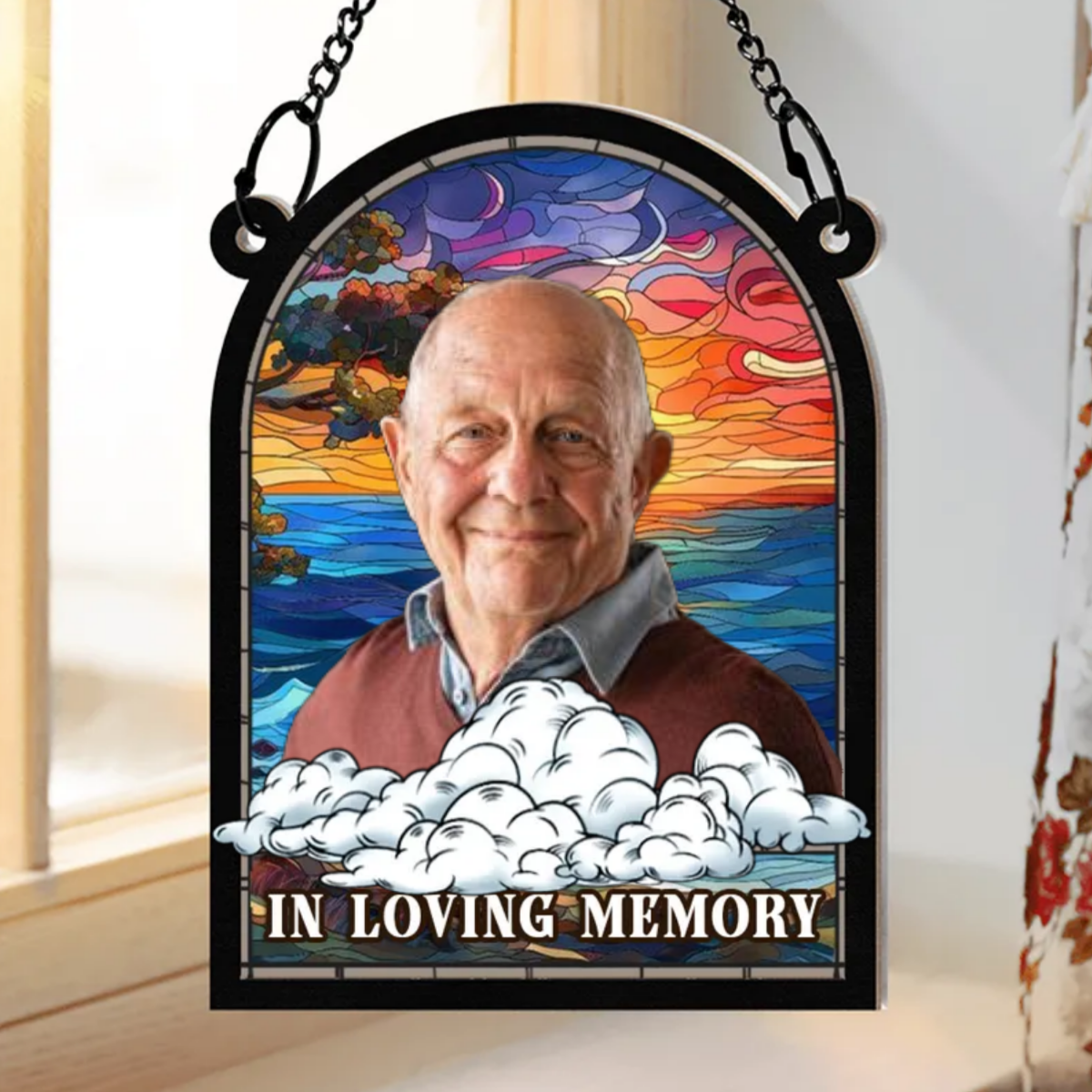 Custom Photo In Loving Memory Family Memorial Mom Grandma - Personalized Window Hanging Suncatcher Ornament (TB)