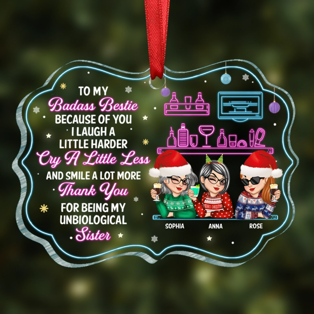 Because Of You I Laugh A Little Harder Christmas Best Friends - Personalized Medallion Acrylic Ornament