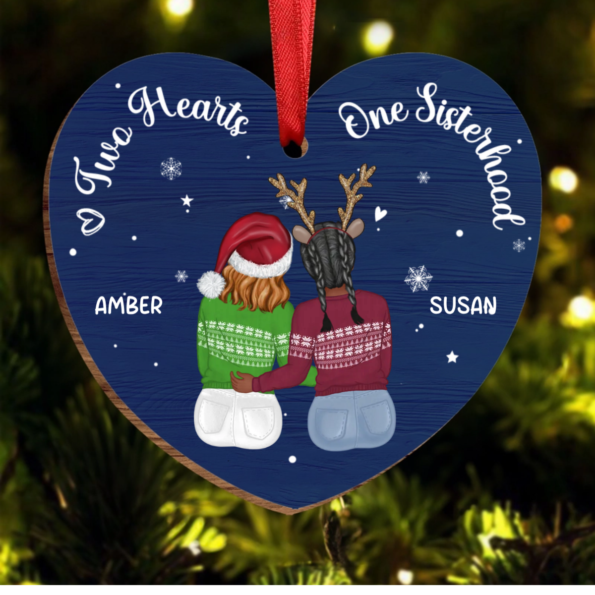 Christmas One Sisterhood - Personalized Custom Shaped Wooden Ornament