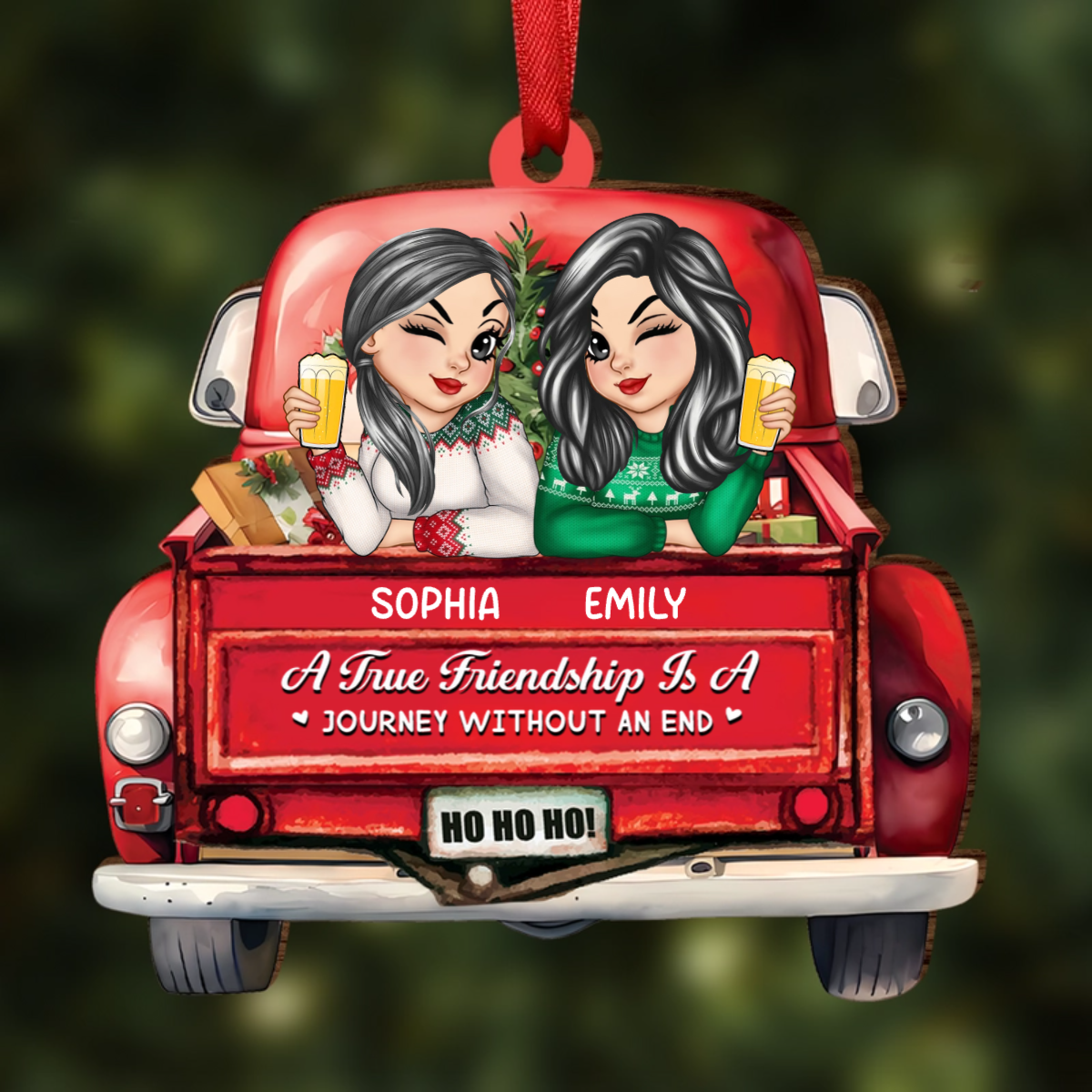 A True Friendship Is A Journey Without An End Red Truck - Personalized Custom Shaped Wooden Ornament