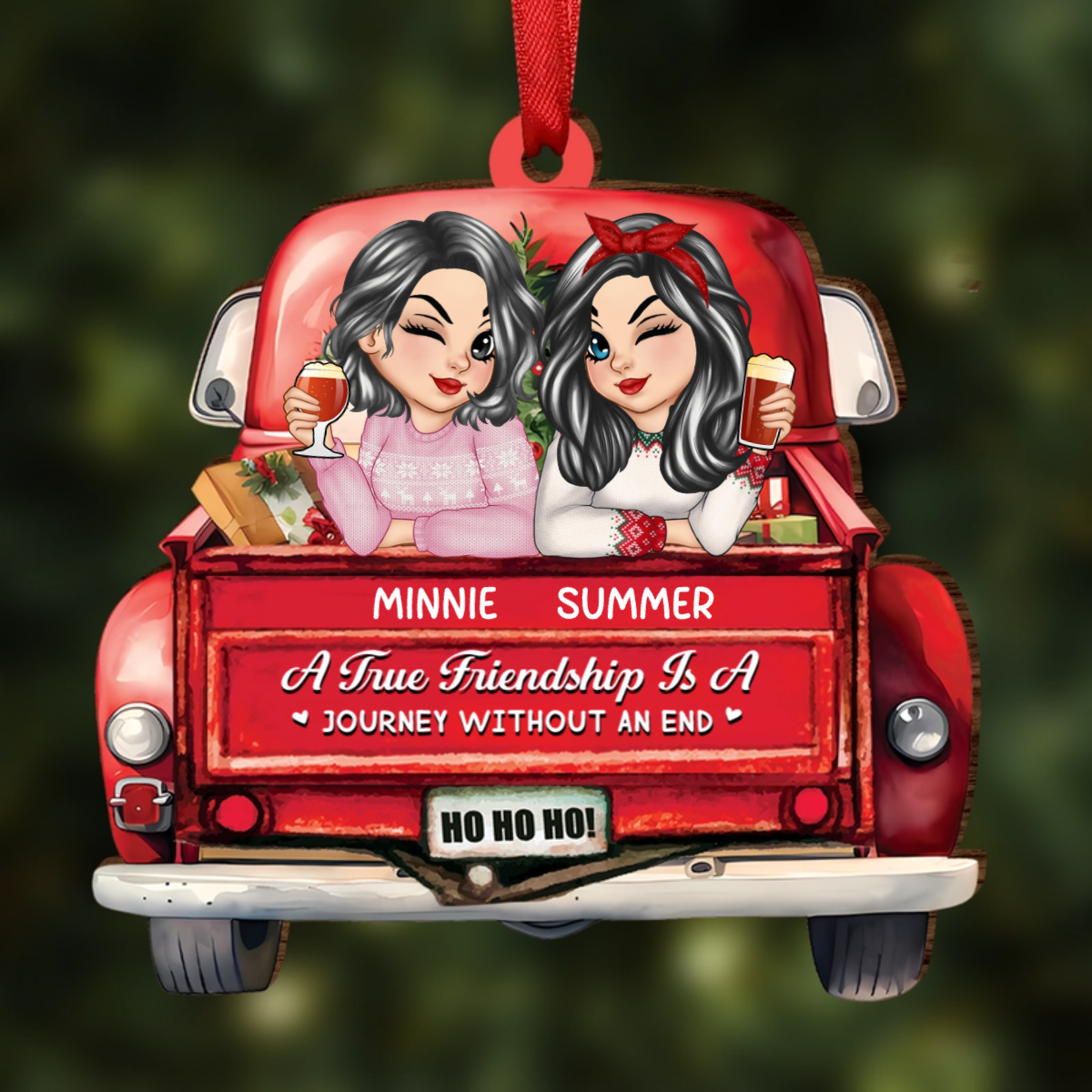 A True Friendship Is A Journey Without An End Red Truck - Personalized Custom Shaped Wooden Ornament