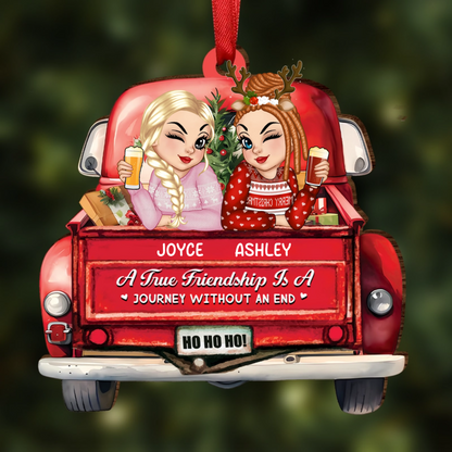 A True Friendship Is A Journey Without An End Red Truck - Personalized Custom Shaped Wooden Ornament