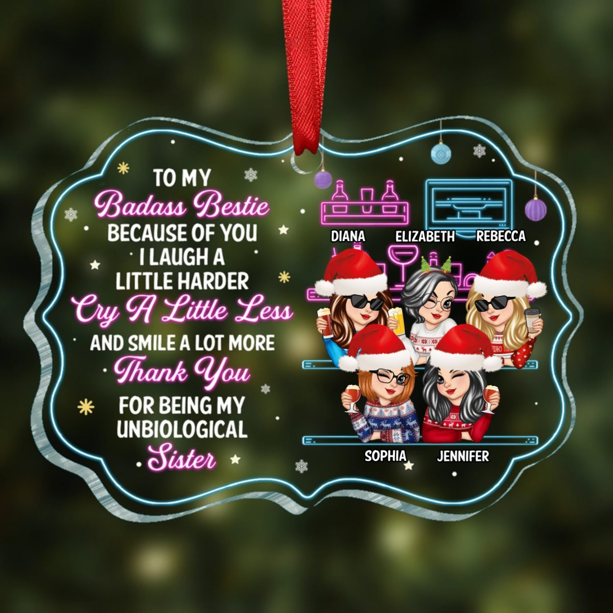 Because Of You I Laugh A Little Harder Christmas Best Friends - Personalized Medallion Acrylic Ornament