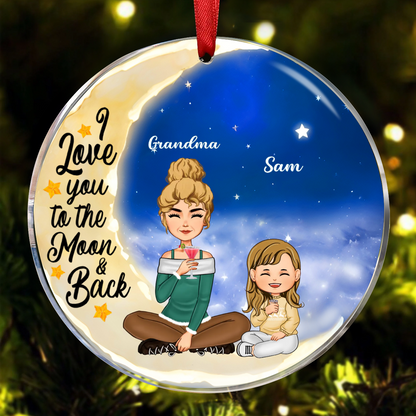 Grandma - I Love You To The Moon And Back - Personalized Circle Ornament (SA)