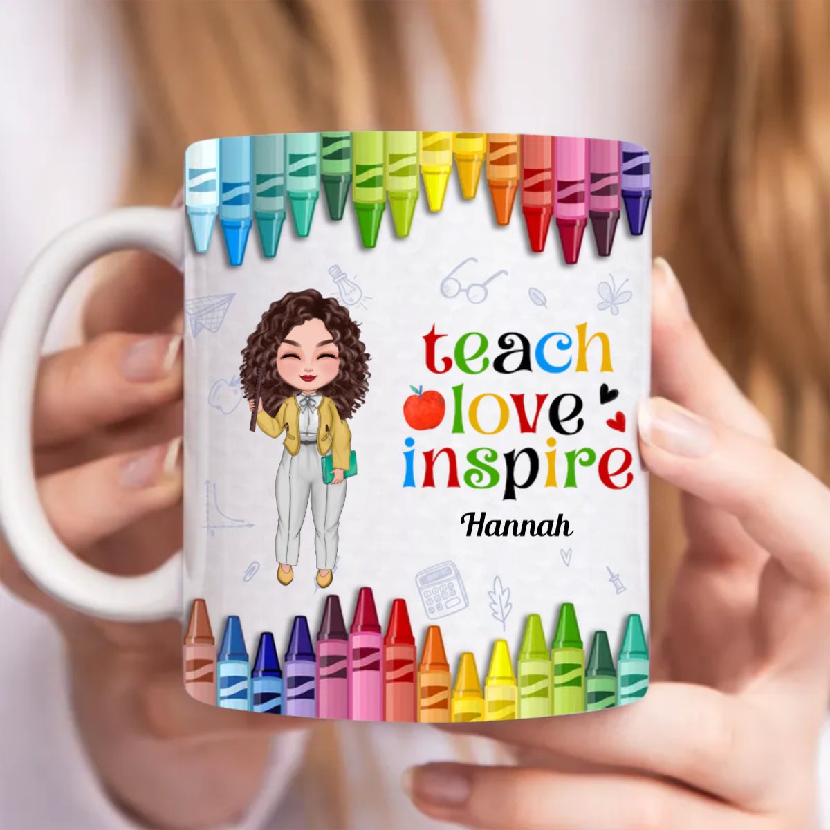 Teacher - Colorful Crayon Teach Love Inspire - Personalized Mug - Makezbright Gifts