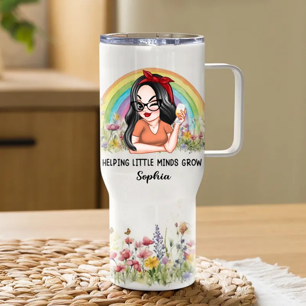 Teacher - Helping Little Minds Grow - Personalized Tumbler With Handle - Makezbright Gifts