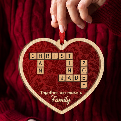 Together We Make A Family Crossword Puzzle Art Personalized Wooden Ornament, Christmas Gift For Husband Daughter Son