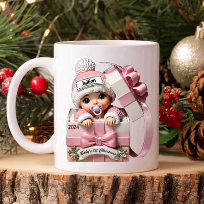 Baby Inside Gift Box 3D Effect Personalized Mug, Lovely Keepsake to Celebrate Baby's First Christmas