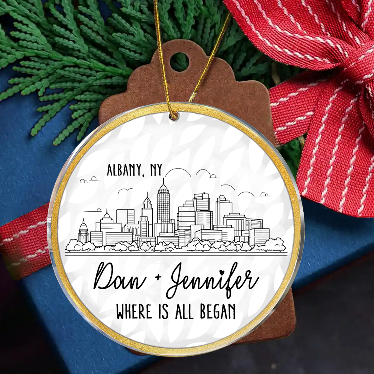 Couple City Skyline Where It All Began - Personalized Circle Acrylic Ornament