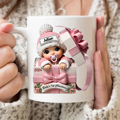 Baby Inside Gift Box 3D Effect Personalized Mug, Lovely Keepsake to Celebrate Baby's First Christmas