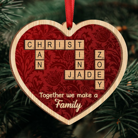 Together We Make A Family Crossword Puzzle Art Personalized Wooden Ornament, Christmas Gift For Husband Daughter Son