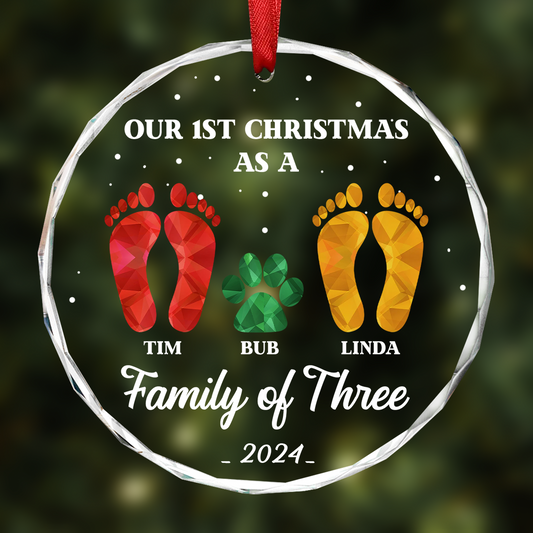 First Christmas As A Family Of Four Footprints - Personalized Circle Ornament