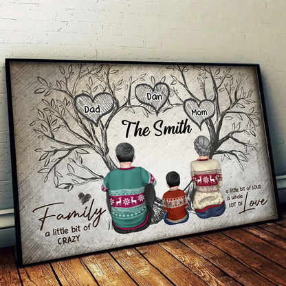 Family Heart Tree Sitting Personalized Poster, Home Decoration, Gift For Family