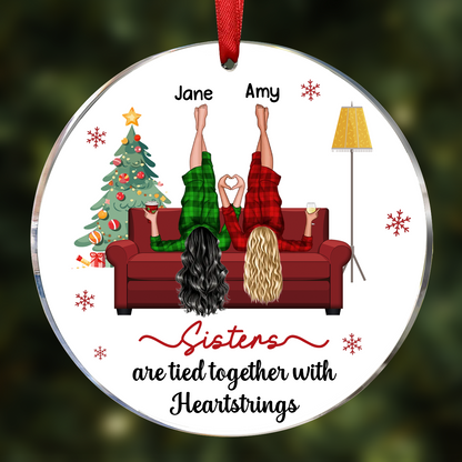 Sisters Are Tied Together With Heartstrings Personalized Ornament, Christmas Gift for Sisters, Siblings