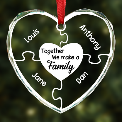 Christmas Together We Make A Family - Personalized Heart Shaped Acrylic Ornament