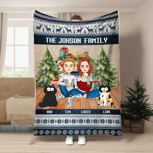 Merry Christmas Family With Pets - Personalized  Blanket