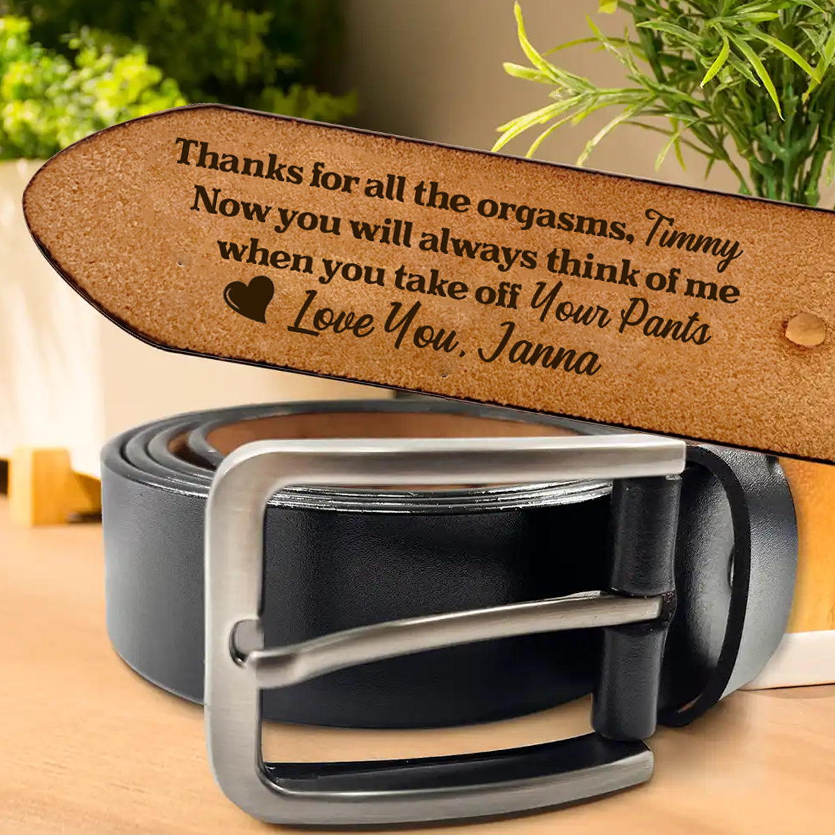 Couple Thanks For All The Orgasms From Wife To Husband - Personalized Engraved Leather Belt