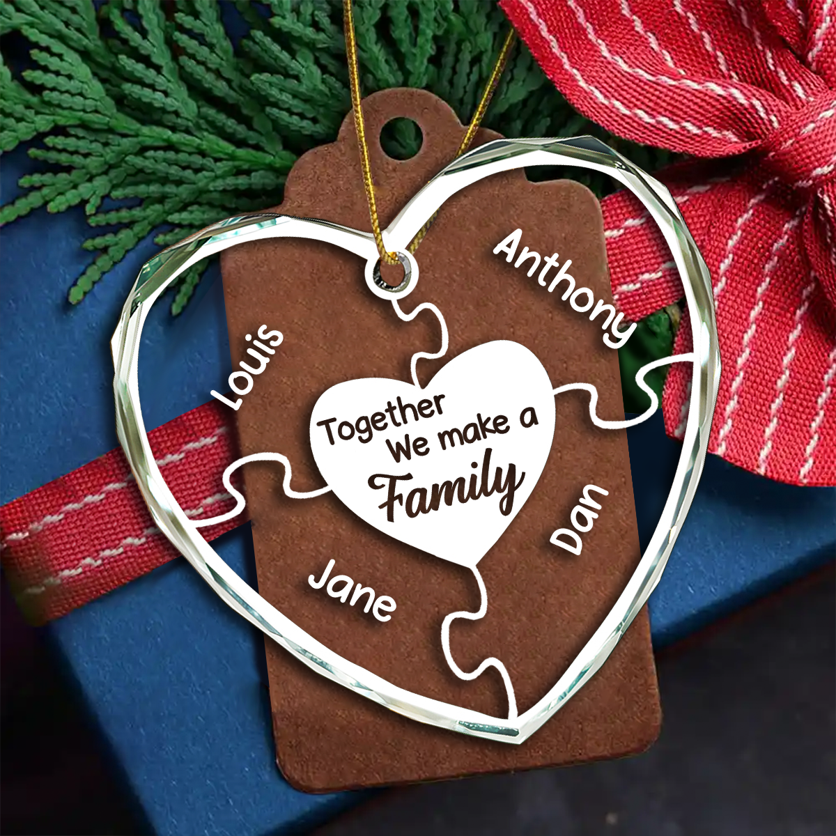 Christmas Together We Make A Family - Personalized Heart Shaped Acrylic Ornament