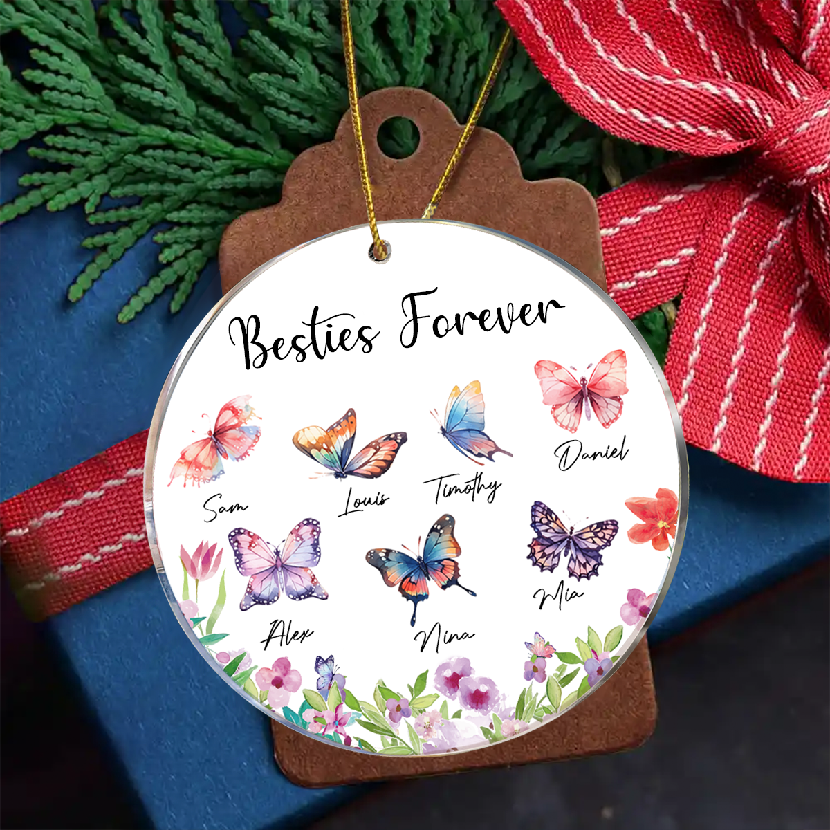 Besties Sisters Grandma Mom Beautiful Butterflies Personalized Circle Ornament