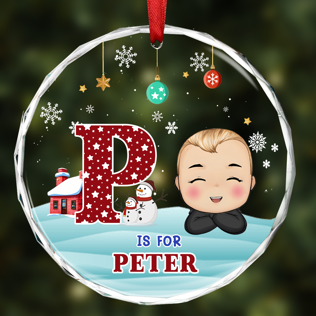 Christmas Kids Monogram - Personalized Circle Ornament