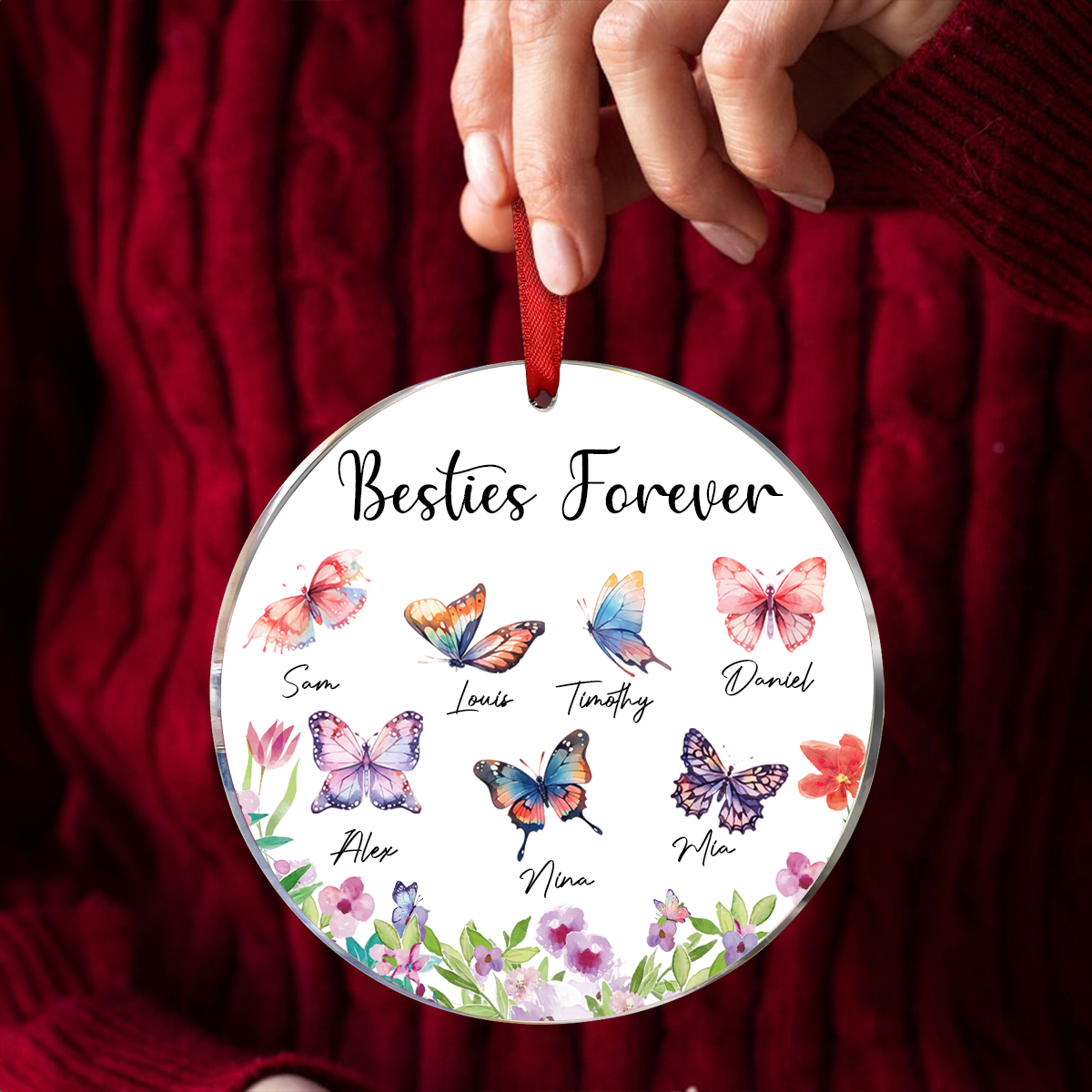 Besties Sisters Grandma Mom Beautiful Butterflies Personalized Circle Ornament