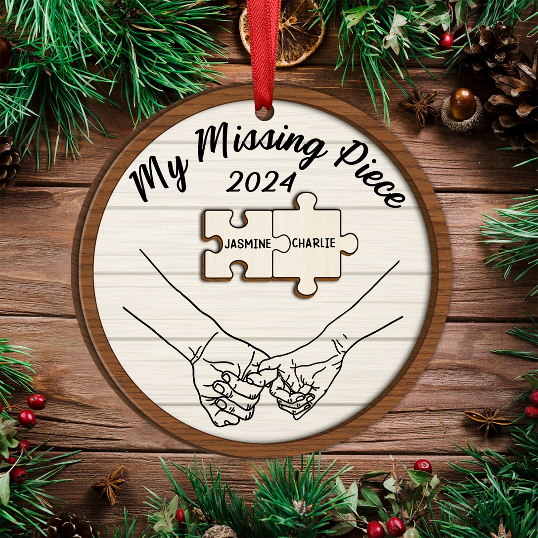 My Missing Piece Christmas Couple Holding Hands - Personalized Wooden Ornament