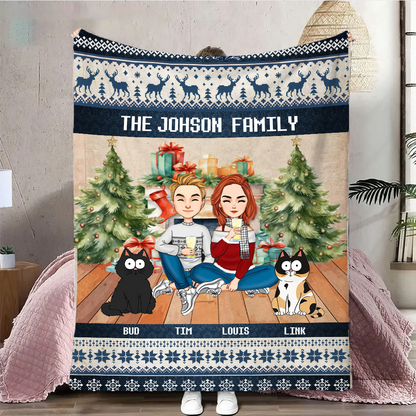 Merry Christmas Family With Pets - Personalized  Blanket