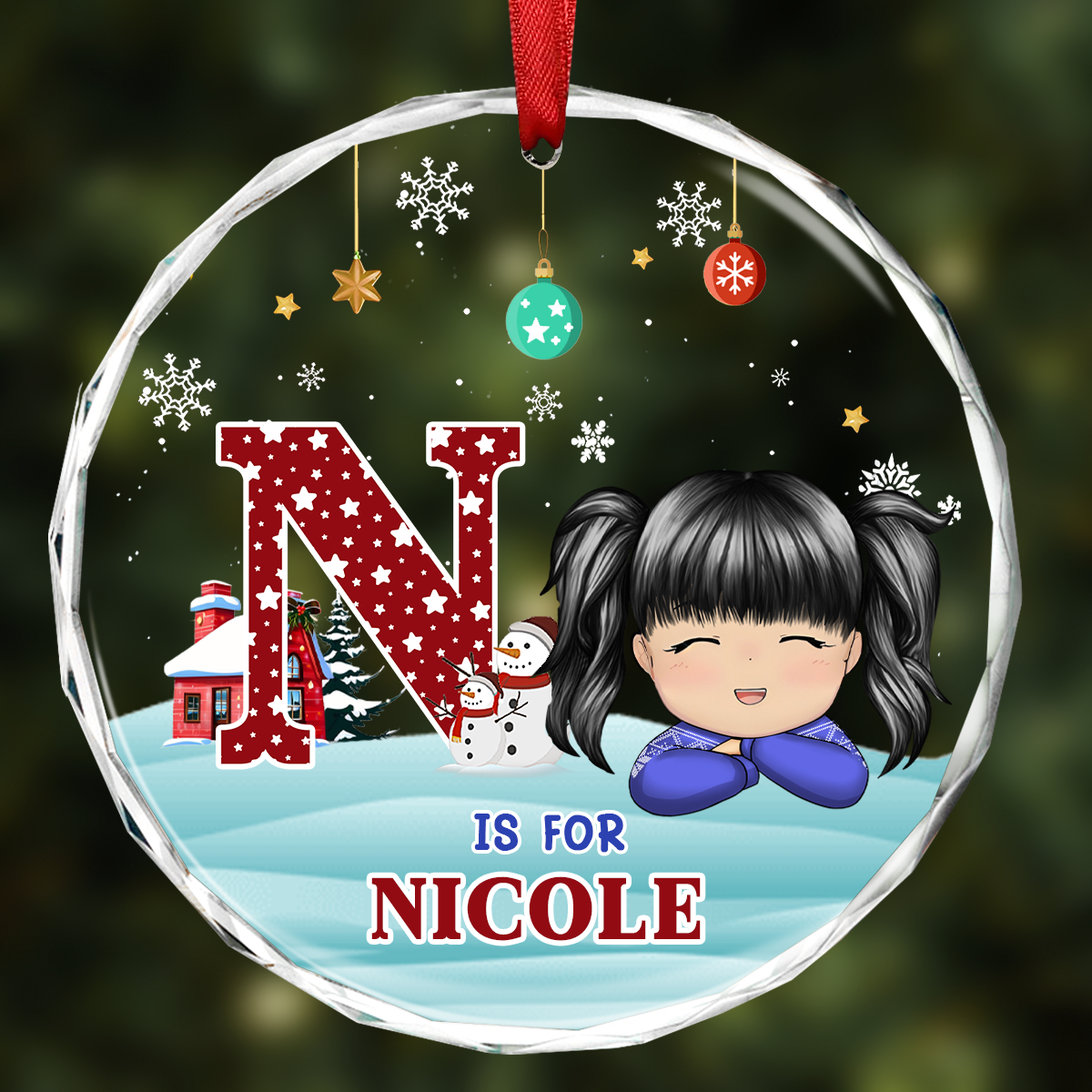 Christmas Kids Monogram - Personalized Circle Ornament