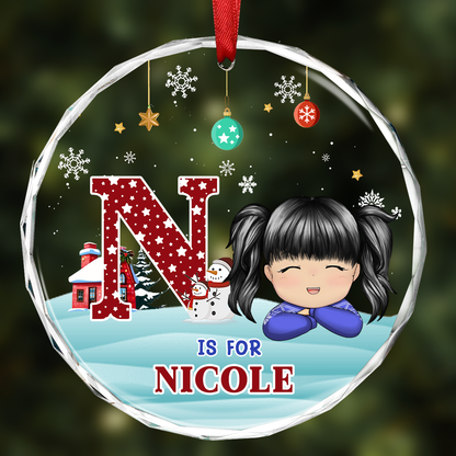 Christmas Kids Monogram - Personalized Circle Ornament