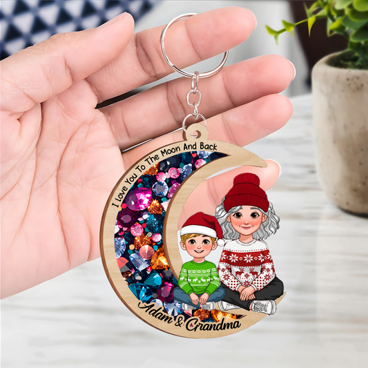 Gorgeous Moon Grandma Grandkid I Love You To The Moon And Back Personalized Acrylic Keychain