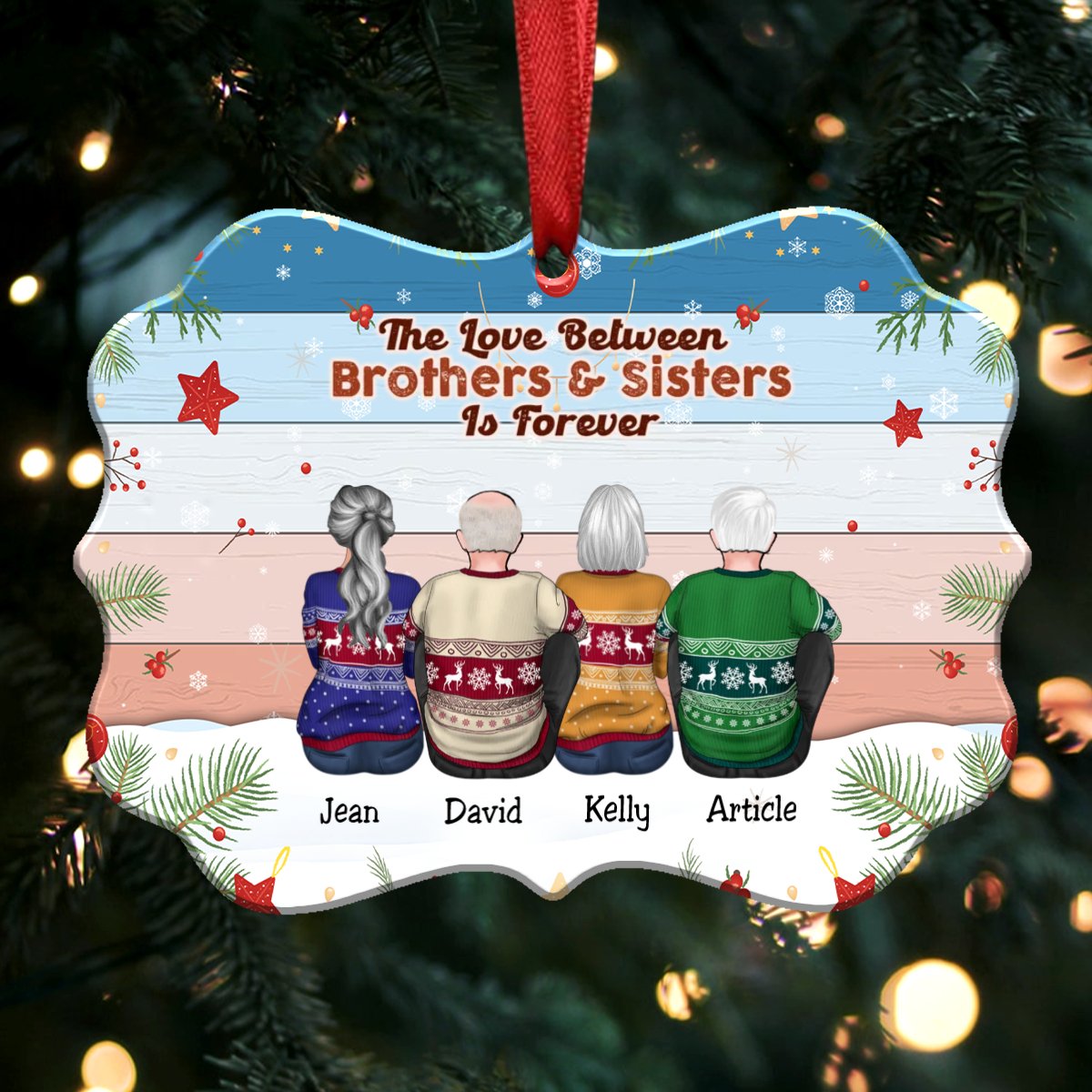 The Love Between Brothers & Sisters Is Forever - Personalized Christmas Ornament (Pastel) - Makezbright Gifts