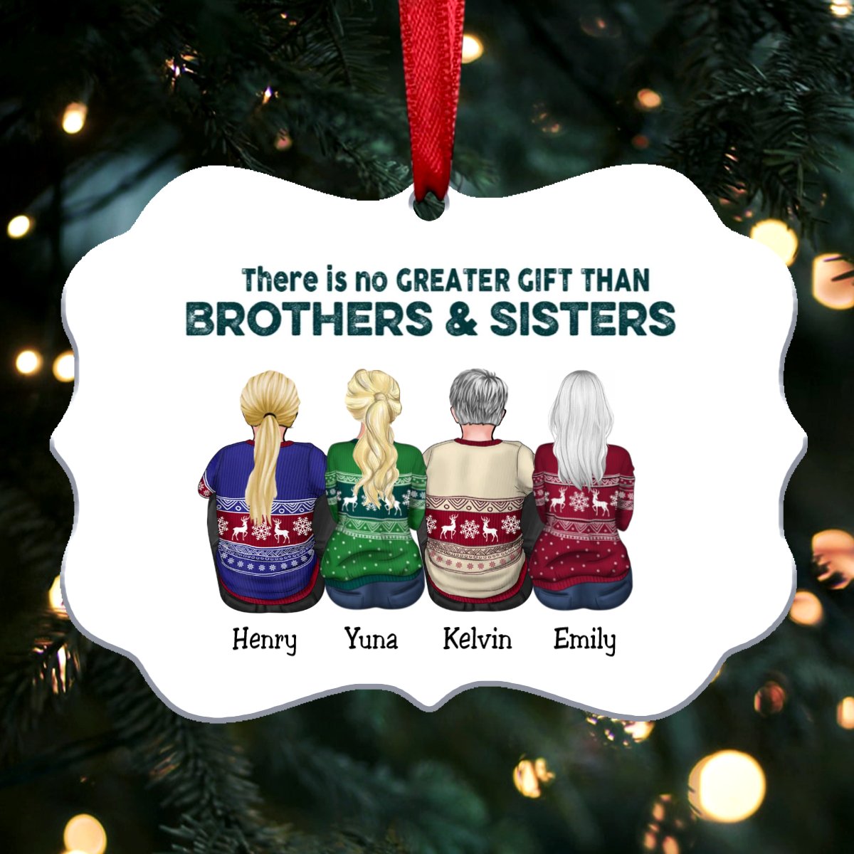 There Is No Greater Gift Than Brothers & Sisters - Personalized Christmas Ornament (white) - Makezbright Gifts