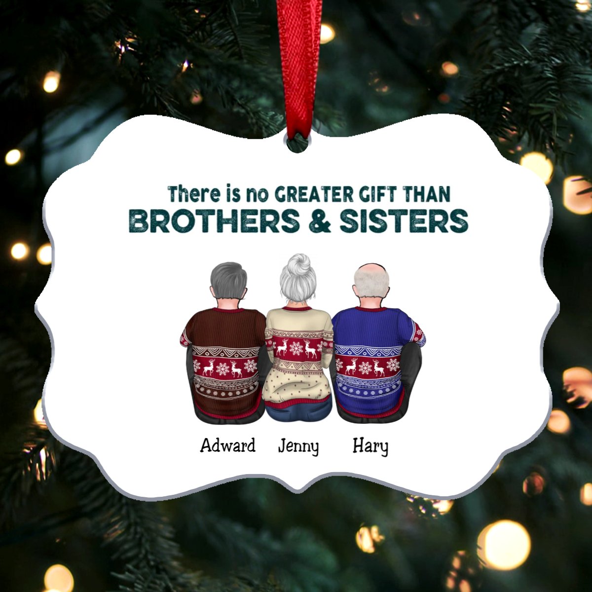 There Is No Greater Gift Than Brothers & Sisters - Personalized Christmas Ornament (white) - Makezbright Gifts