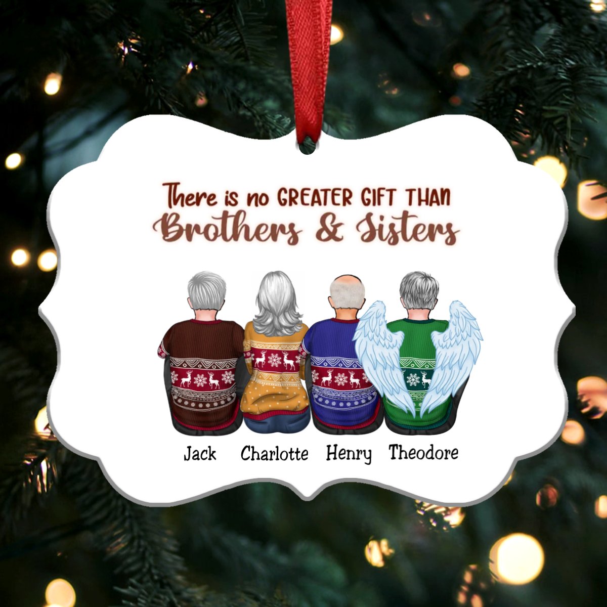 There Is No Greater Gift Than Brothers & Sisters - Personalized Christmas Ornament (White) - Makezbright Gifts