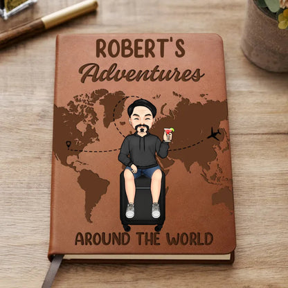 Travel Lovers - My Adventures Around The World - Personalized Leather Journal - Makezbright Gifts