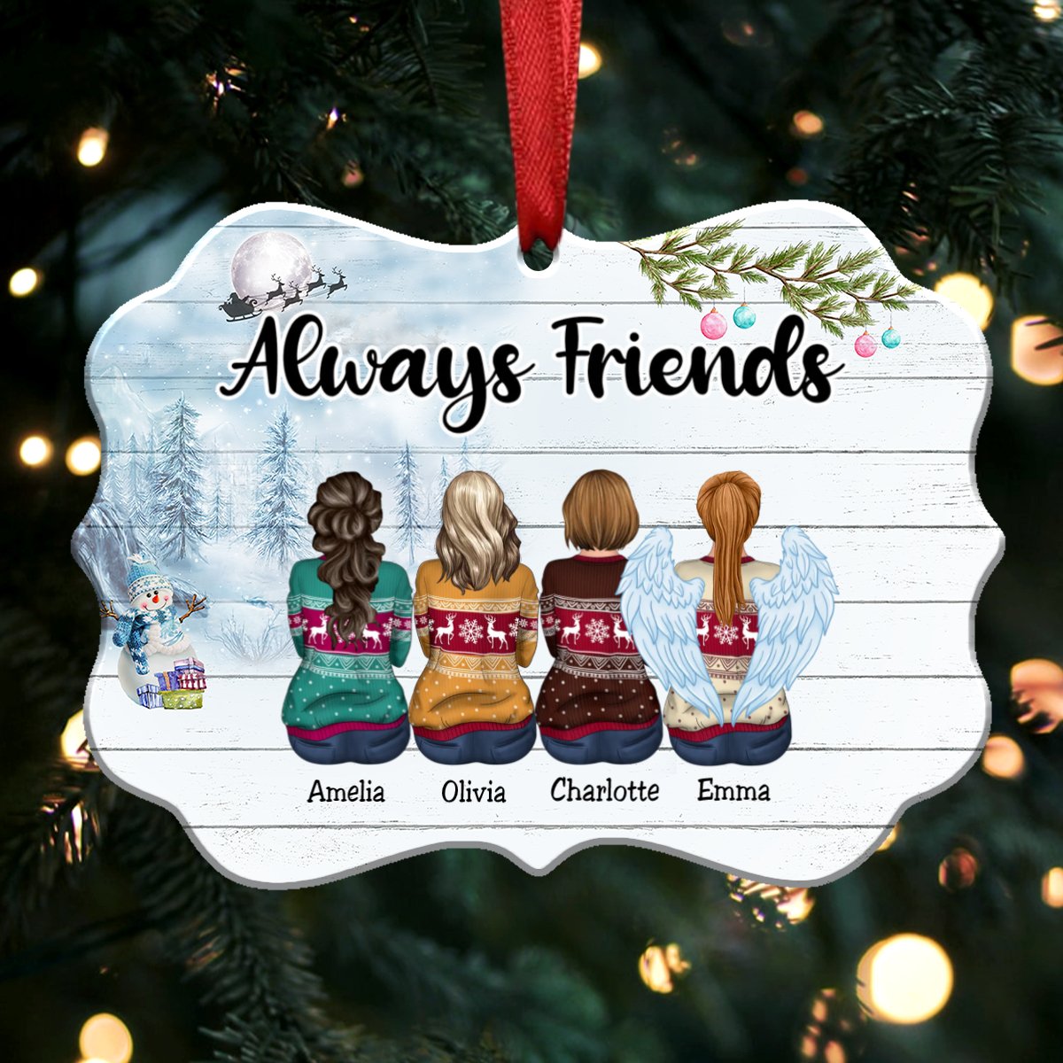 Up To 12 Girls - Christmas Ornament - Always Friends - Personalized Christmas Ornament (ver4) - Makezbright Gifts