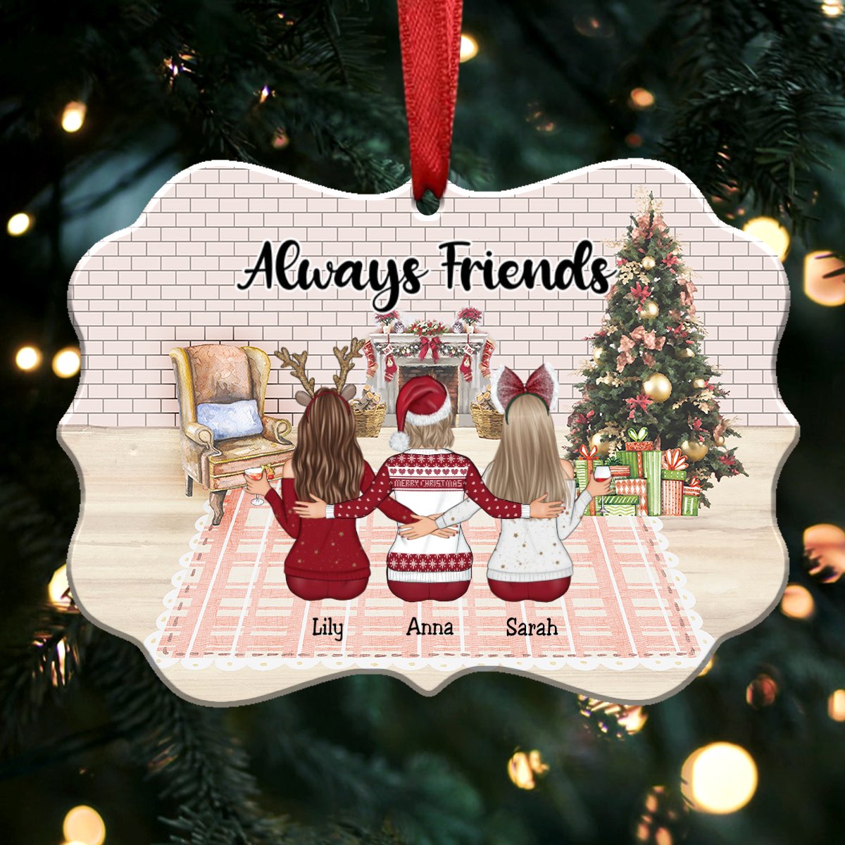 Up to 9 Women - Xmas Ornament - Always Friends - Personalized Christmas Ornament - Makezbright Gifts